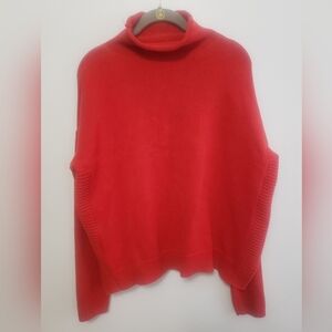 Tahari Women's Red Mock Neck Ribbed Accented Side Slit Sweater~ Size X-Large